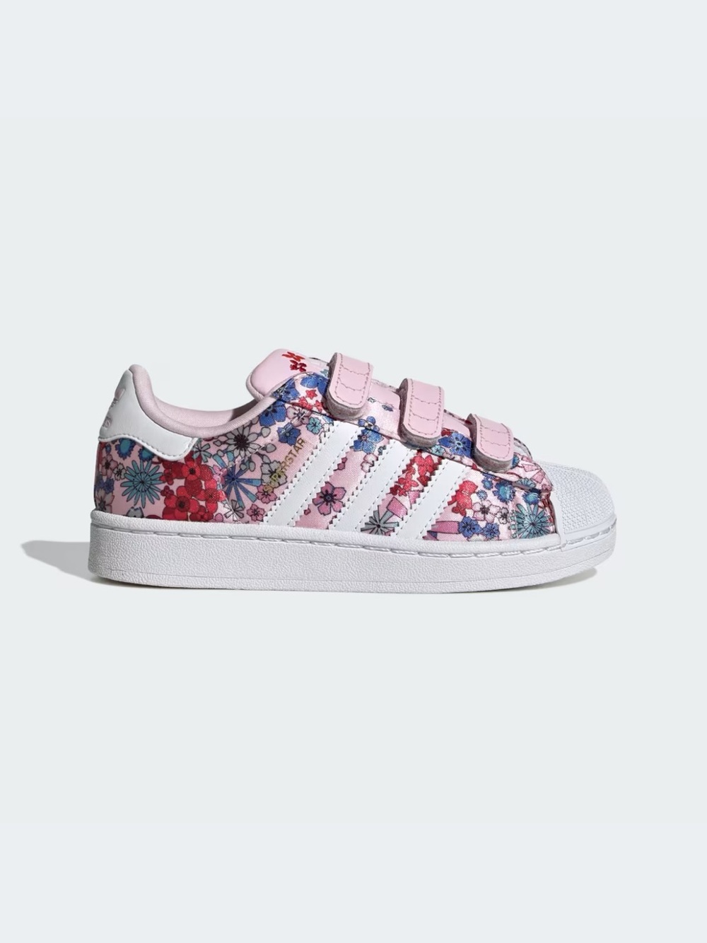 adidas Kids Floral Pink Velcro Sneakers with White Shell Toe